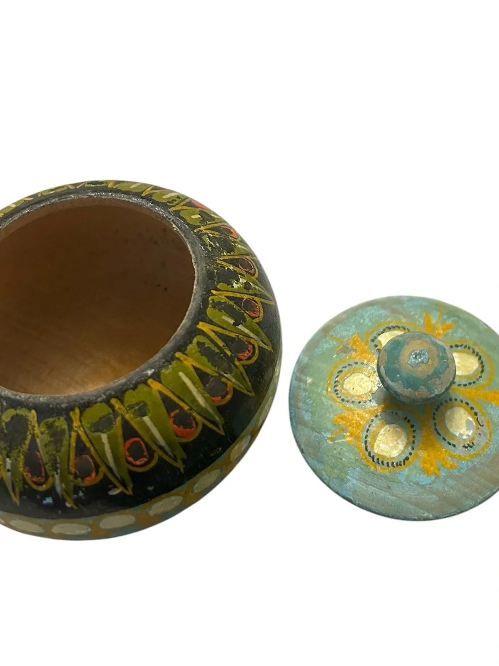 vintage Polish folk art hand-painted wooden lidded box